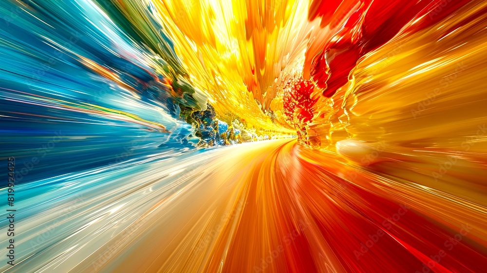 Poster dynamic abstract background with vibrant colors of blue, yellow, and red, creating a sense of motion