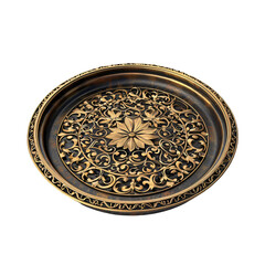 Fototapeta premium Antique brass tray with intricate details die cut PNG style isolated on white and transparent background