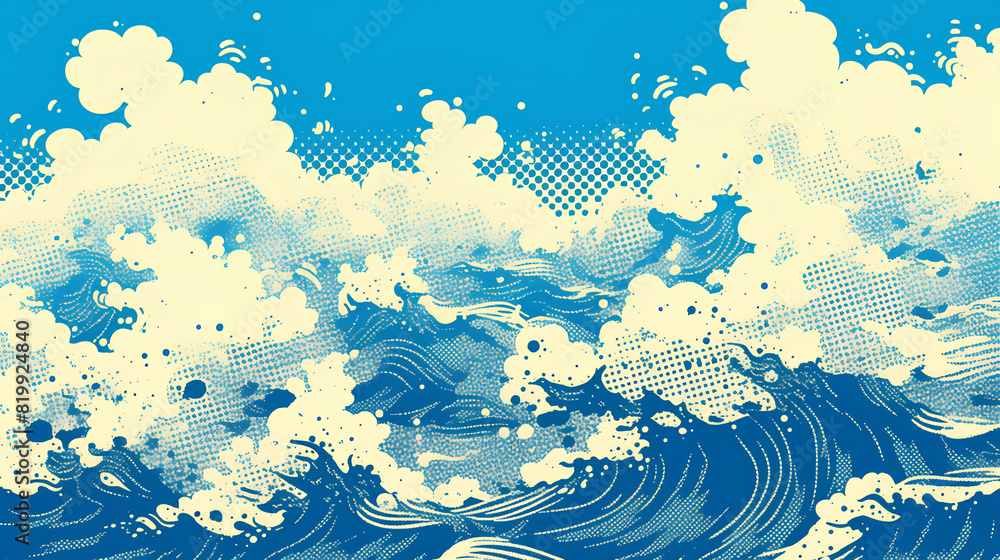 Poster sea waves print dot pattern halftone background