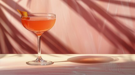 Pink Cocktail in Glass on Pink Background
