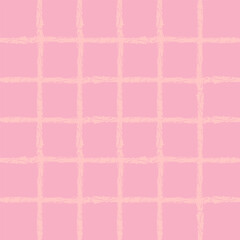 Vector hand drawn crayon checkered pattern. Grunge Doodle Plaid geometrical pink beige white brush texture. pencil Crossing lines. Abstract pattern.