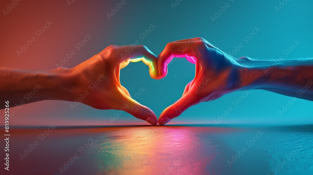 Poster A pair of hands forming a heart shape on a table