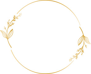 Hand drawn floral botanical golden round border