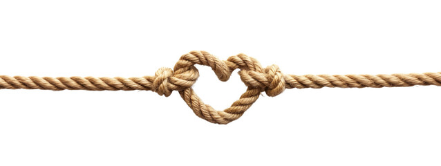 A rope with a heart-shaped knot tied neatly, isolated on a transparent background