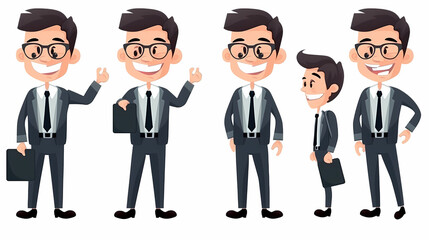 Fototapeta premium Set of businessman character vector design. Presentation in various action with emotions, running, standing and walking. People working in office planning, thinking and economic analysis