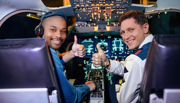tow pilots in an airplane