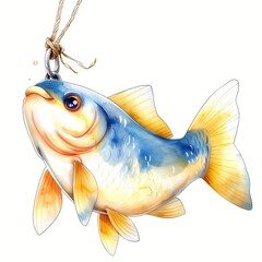 Fishing bait in blue and yellow fish model on white background