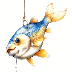 Fishing bait in blue and yellow fish model on white background