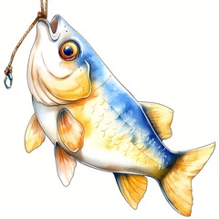 Fishing bait in blue and yellow fish model on white background