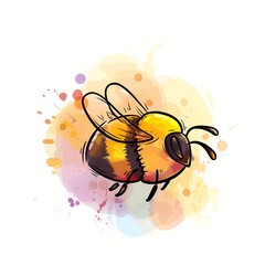 Cute bee watercolor for logo and decor in style of watercolor on white background
