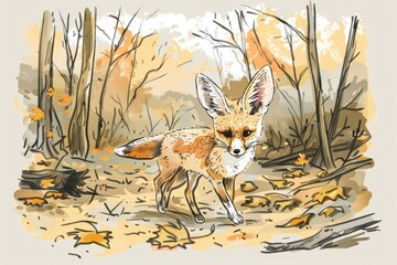 Detailed drawing of a fox in a peaceful woodland setting. Suitable for nature and wildlife themed projects