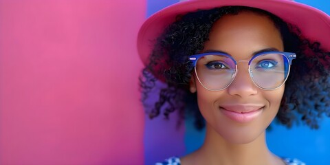 Stylish Woman in Glasses and Hat Perfect for Social Media or Advertisements. Concept Fashion Shoot, Trendy Accessories, Social Media Marketing, Stylish Ad Campaigns