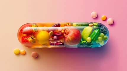 Colorful pills with fruits and vegetables	

