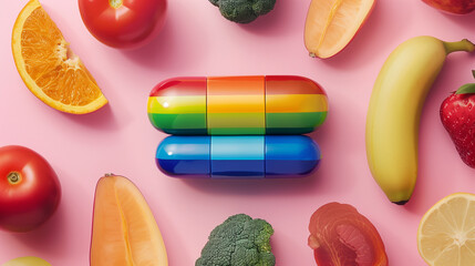 Colorful pills with LGBTQ+ frag Pride Month, June	
