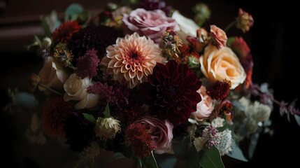 **A close-up of the bride's exquisite bridal bouquet, showcasing the different flowers
