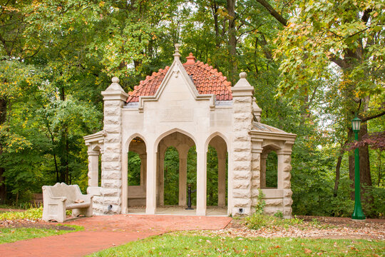 Indiana University, Bloomington, IN - USA: Rose Well house in Dunn's Woods on campus, early autumn