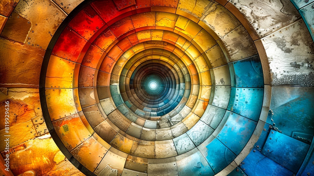 Poster Vibrant abstract tunnel with colorful concentric circles, creating a mesmerizing optical illusion. Perfect for backgrounds and creative projects.