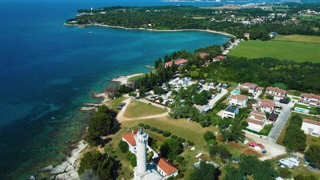 Aerial View of Savudrija Lighthouse and Beach, Adriatic sea, Croatia