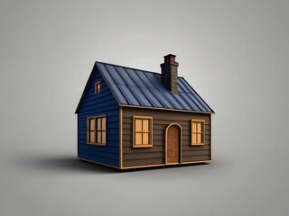 3D graphic model vintage house illustration, perspective view modern wooden building on gray background