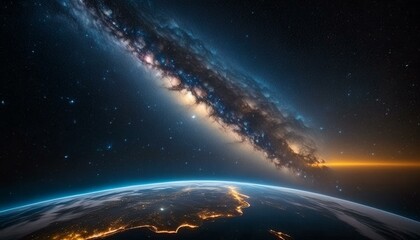 "Galactic Wonder: Captivating View of Earth and the Milky Way from Space"
