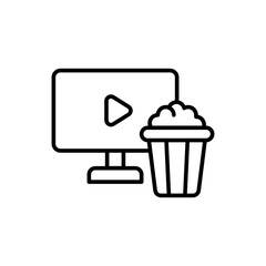 Popcorn movie outline icons, minimalist vector illustration ,simple transparent graphic element .Isolated on white background