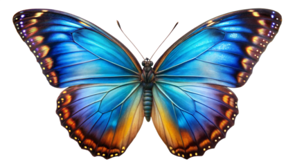 Butterfly: A detailed image of a colorful butterfly (other than Monarch), such as a Swallowtail or Blue Morpho, showing its symmetrical wings and vibrant patterns.