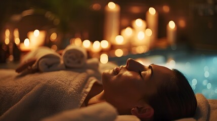 Serene Spa Therapy: Gentle Massage in a Dimly Lit Room with Aromatic Oils