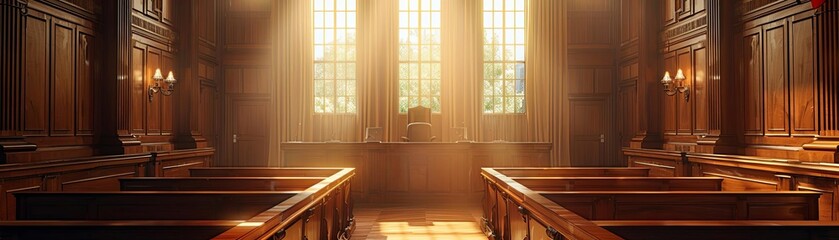 Present a moment of victory in a courtroom, copy space, legal trial, realistic, Overlay, courthouse backdrop