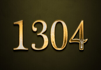 Old gold effect of 1304 number with 3D glossy style Mockup.