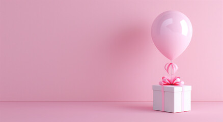 pink gift box with balloons