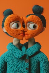 Fototapeta premium A vibrant image of a stylized female character with textured skin and unique hairdo against an orange background.