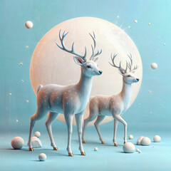 deer on pastel blue background. 3d rendering
