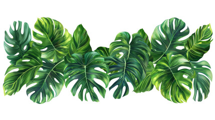 A painting featuring green leaves against a white background