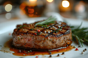 Juicy steak on white plate