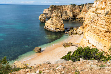 Marina Beach (Praia da Marinha) in Lagoa, Faro District, Algarve, Southern Portugal. Algarve beaches are a touristic paradise