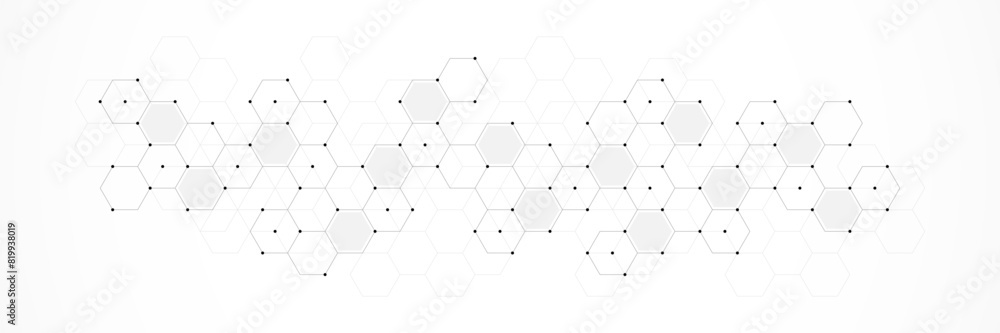 Poster Vector illustration of hexagons pattern. Geometric abstract background with simple hexagonal elements. Creative idea for medical, technology or science design