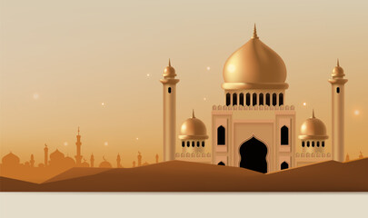 Illustration of the Golden Mosque background, suitable for Islamic festivals