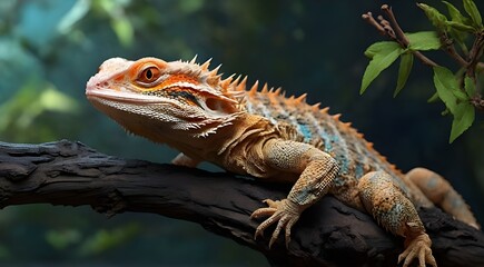 Fototapeta premium bearded dragon lizard on branch