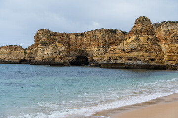 Marina Beach (Praia da Marinha) in Lagoa, Faro District, Algarve, Southern Portugal. Algarve beaches are a touristic paradise