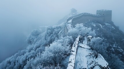 wallpaper of the great wall of china with snow cover
