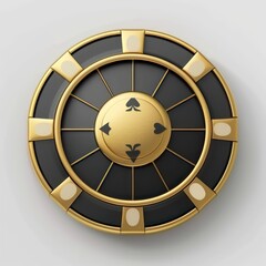 casino chip icon in gold and black colors, realistic on a dark background