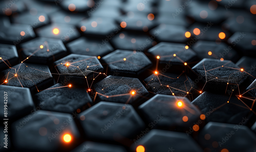 Poster abstract network of hexagonal lights
