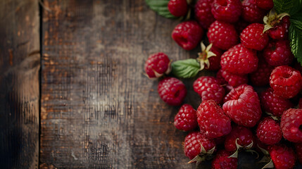 Healthy Organic Raspberries on a Wooden Background