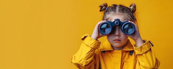 Girl With Curly Hair Looking Through Binoculars