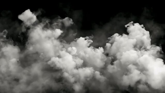 A cloud of smoke is billowing out of a black background. The smoke is thick and hazy, creating a sense of mystery and unease. Feeling of danger or impending doom