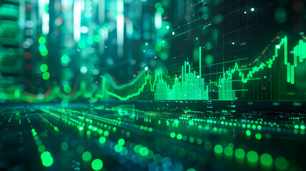 Fototapeta premium Photorealistic Green Matrix Style Bullish Financial Chart 