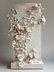 Elegant Clay Floral Sculpture Displayed on a Minimalist Podium