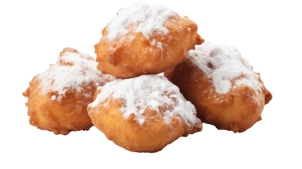 Oliebollen on white isolated on clear png background and transparent background. Bakery and pastry concept for cafe and restaurent, AI generative.	
