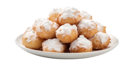 Oliebollen on white isolated on clear png background and transparent background. Bakery and pastry concept for cafe and restaurent, AI generative.	