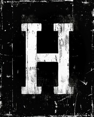 h capital letter, white paint distressed and grunge on a black background